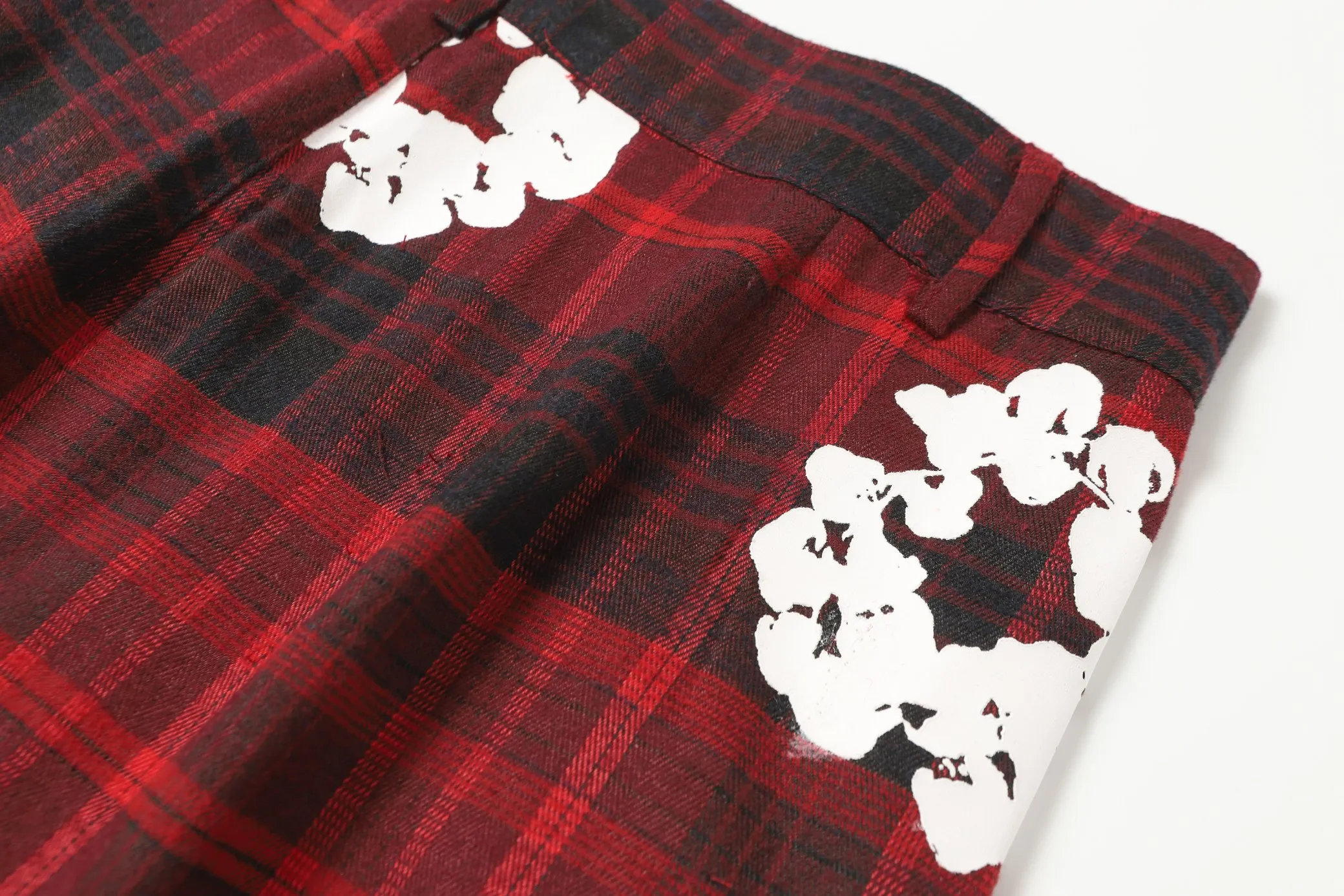 P126 8618 DENIM TEARS kapok European and American fashion brand high-quality plaid short-sleeved shirt set Color Red Gray Yellow Size S-XL